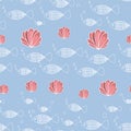 Vector seamless pattern fish and corals blue bakground