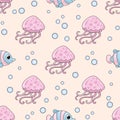 Sea Pattern JELLYFISH Color Vector Illustration Paper Colorful Birthday Wedding Magic Picture Scrapbooking Royalty Free Stock Photo