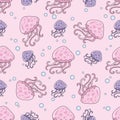 Sea Pattern PURPLE JELLYFISH Color Vector Illustration Paper Colorful Birthday Wedding Magic Picture Scrapbooking Royalty Free Stock Photo