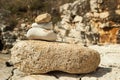 Sea pebble pyramid tower on seacoast. Stone Tower Royalty Free Stock Photo