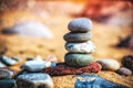 Sea pebble stones tower on beach