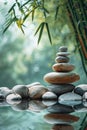 Sea pebble tower close-up water bamboo Royalty Free Stock Photo