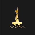 sea pollution, harmful wastes, gas, oil gold icon. Vector illustration of golden dark background