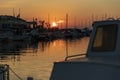 Sea port in Biograd town at sunset