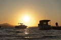 Sea port in Biograd town at sunset