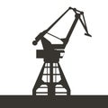 Sea port crane icon for your design. Black color silhouette of crane. Vector illustration. Royalty Free Stock Photo