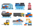 Sea Port Orthogonal Icons Set