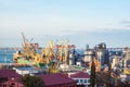 Sea port terminal with cranes and oficces Royalty Free Stock Photo