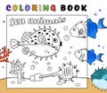 Sea pufferfish coloring book. Ready to print.