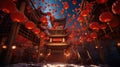 Sea of Red Lanterns Illuminating Chinese New Year's Eve GenerativeAI