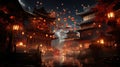 Sea of Red Lanterns Illuminating Chinese New Year's Eve GenerativeAI