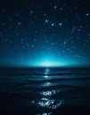 The sea reflects the light of the stars at night.