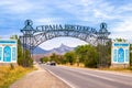 Sea resort in Crimea - Koktebel, arch entrance, mountain view