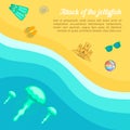 Sea rest concept beach jellyfish, cartoon style