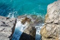 Sea rock cliff stones from above