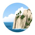 Sea rock. Simple round vector illustration with sea view. Ocean hand-drawn landscape