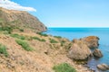 Sea and rocks amazing horizontal landscape. Colorful background, travelling concept. Royalty Free Stock Photo