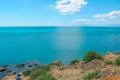 Sea and rocks amazing horizontal landscape. Colorful background, travelling concept. Royalty Free Stock Photo