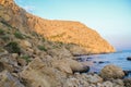 Sea and rocks landscape at Cape Meganom, the east coast of the peninsula of Crimea. Colorful background. Travelling concept. Copy Royalty Free Stock Photo