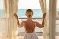 Sea open window blonde room view coast mediterranean beautiful nature, concept water lifestyle in ocean and rest relax