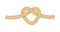Sea Rope worh Overhand Knot, Nautical Marine Cord Tied Loop Isolated on White Background. Navi Sailing String, Thread Royalty Free Stock Photo