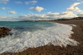 Sea rushing onto shingle beach