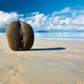 Sea's coconuts (coco de mer) on beach at Seychelles Royalty Free Stock Photo