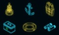 Sea safety icons set vector neon Royalty Free Stock Photo