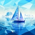 Sea, sailboat yacht with white sails, blue waves, white foam, blue sky, beautiful seascape,