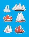 Sea sailboats side view isolated labels set Royalty Free Stock Photo