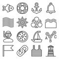 Sea Sailing Icons Set on White Background. Line Style Vector