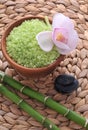 Sea salt bath in wooden bowl Royalty Free Stock Photo