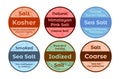 Sea salt circle emblem set vector flat natural pure crystal ingredient for cooking seasonings