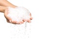 Sea salt crystals in women hand