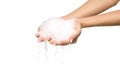 Sea salt crystals in women hand