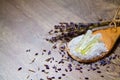 Sea salt and lavender flowers in Spa