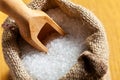 Sea salt in jute sack Royalty Free Stock Photo