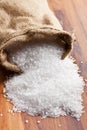 Sea salt in jute sack Royalty Free Stock Photo