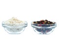 Sea salt and pepper in glass bowl