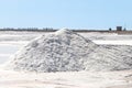 Sea salt pile ready for harvest in Marismas del Odiel wetlands. Sea salt is salt that is produced by the evaporation of seawater.