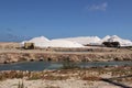 Sea salt piles for harvesting on the island of Bonair Royalty Free Stock Photo