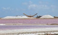 Sea salt piles for harvesting on the island of Bonair Royalty Free Stock Photo