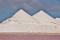 Sea salt piles for harvesting on the island of Bonair Royalty Free Stock Photo