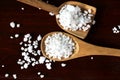 Sea salt on wooden table