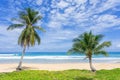 Sea sand beach background Summer beach with sunny sky and coconut tree Phuket island, Thailand Beautiful scene of blue sky and Royalty Free Stock Photo