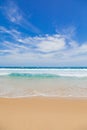 Sea sand beach background Summer beach with sunny sky and coconut tree Phuket island, Thailand Beautiful scene of blue sky and Royalty Free Stock Photo