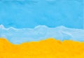 Sea and sand made from blue yellow plasticine. concept holiday texture  beach sea background Royalty Free Stock Photo