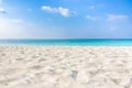 Sea sand sky concept. Closeup of sand on beach and blue summer sky, calmness and inspiration nature concept Royalty Free Stock Photo