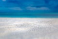 Sea sand sky concept. Closeup of sand on beach and blue summer sky, calmness and inspiration nature concept Royalty Free Stock Photo