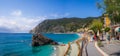 The sea and sandy beach Spiaggia di Fegina at the Cinque Terre Italy resort village of Monterosso Royalty Free Stock Photo